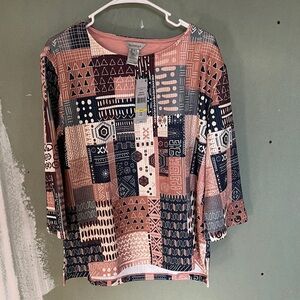 Cato Geometric Pink and Navy Blouse